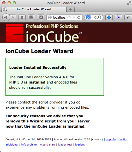 Install ionCube successfully