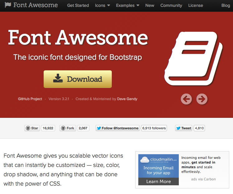 Font Awesome, landing page