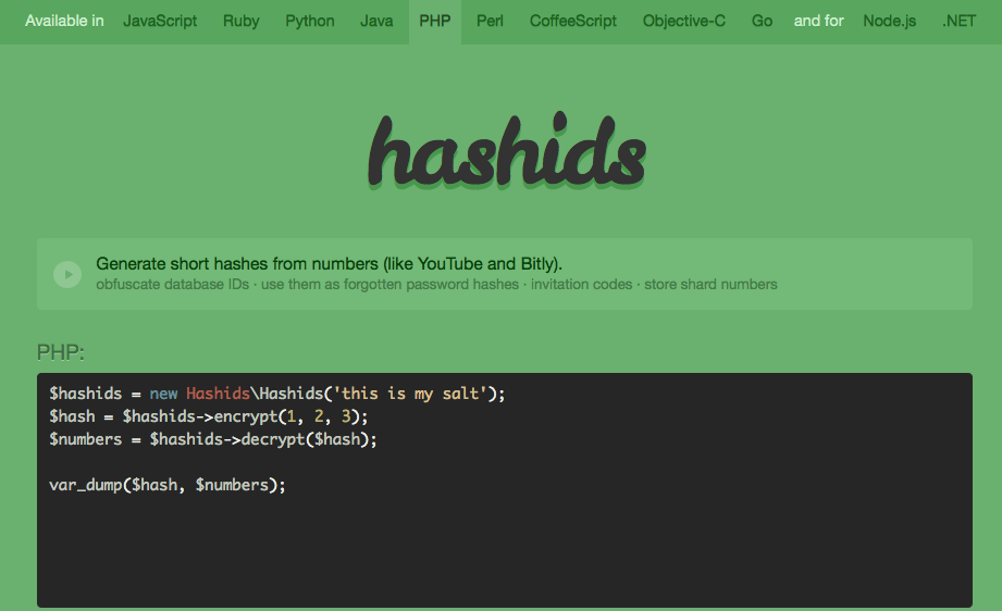 Hashids website
